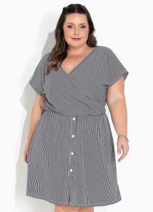 Vestido (Listrado) Decote Transpassado Plus Size