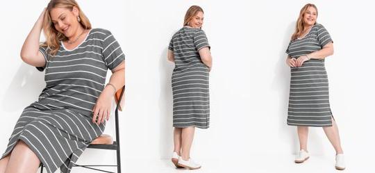 Vestido Listrado em Canelado