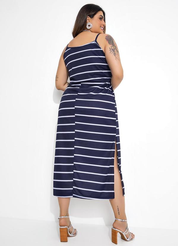 Marguerite - Vestido Listrado Navy Azul com Fenda Plus Size 2
