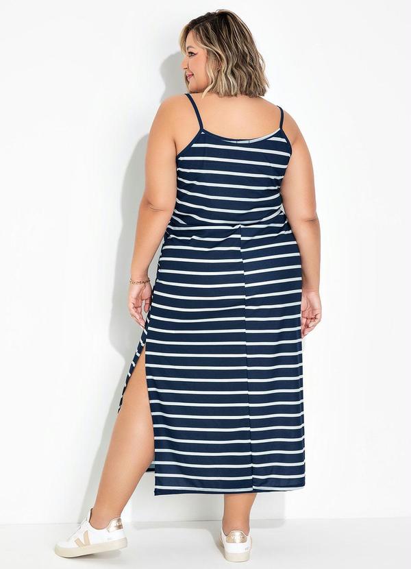 Marguerite - Vestido Listrado Navy Azul com Fenda Plus Size 6