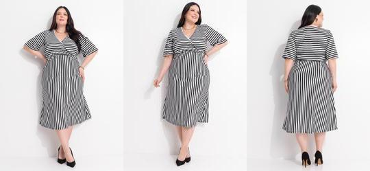 Vestido Listrado Preto e Branco em Malha