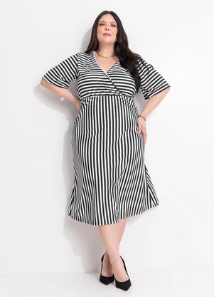 Marguerite - Vestido Listrado Preto e Branco em Malha - MARGUERITE