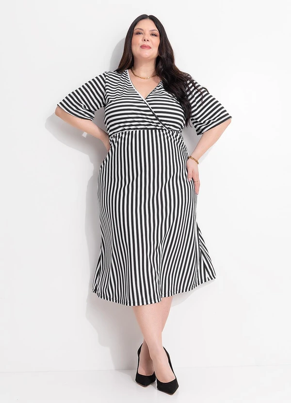 Marguerite - Vestido Listrado Preto e Branco em Malha