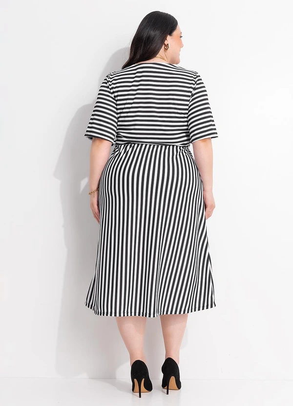 Marguerite - Vestido Listrado Preto e Branco em Malha