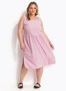 Vestido Listrado Rosa em Tecido de Alfaiataria