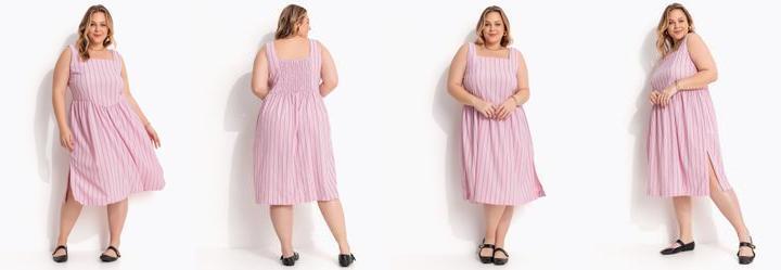 Vestido Listrado Rosa em Tecido de Alfaiataria