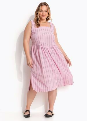 Vestido (Listrado Rosa) em Tecido de Alfaiataria