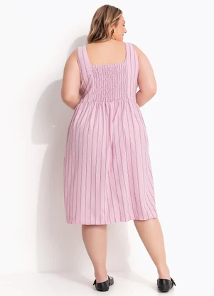 Marguerite - Vestido Listrado Rosa em Tecido de Alfaiataria - MARGUERITE