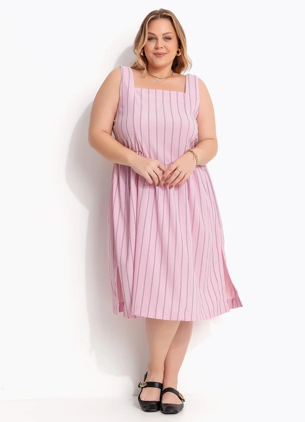 Marguerite - Vestido Listrado Rosa em Tecido de Alfaiataria 3