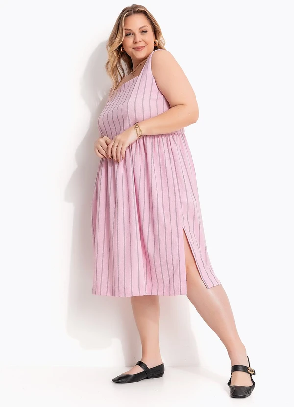 Marguerite - Vestido Listrado Rosa em Tecido de Alfaiataria 5