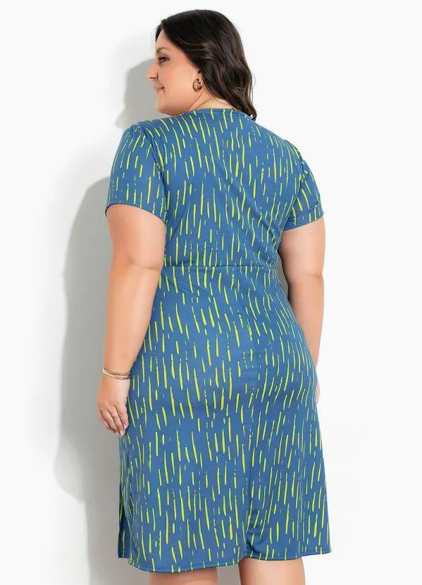 Marguerite - Vestido Listras Azul com Fenda Plus Size 2