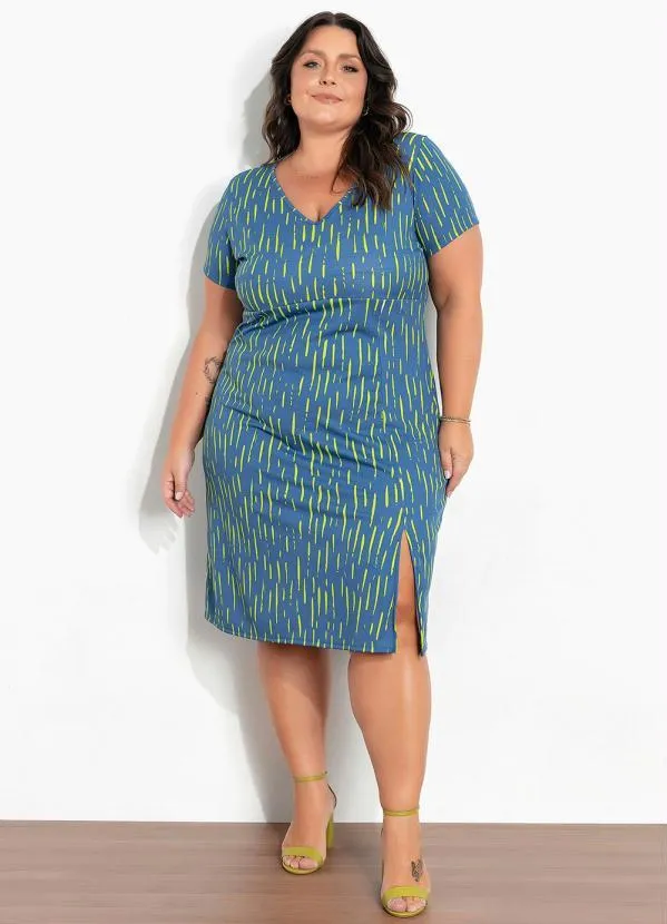 Marguerite - Vestido Listras Azul com Fenda Plus Size 3