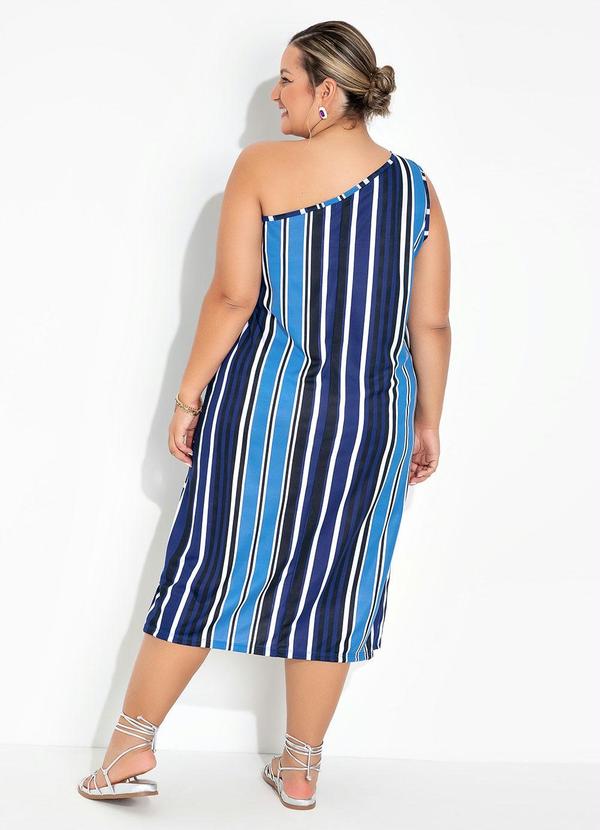Queima Estoque - Vestido Listras Azul com Sobreposição Plus Size 2