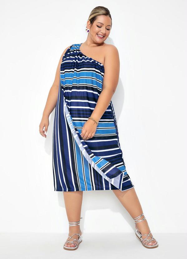 Queima Estoque - Vestido Listras Azul com Sobreposição Plus Size 3
