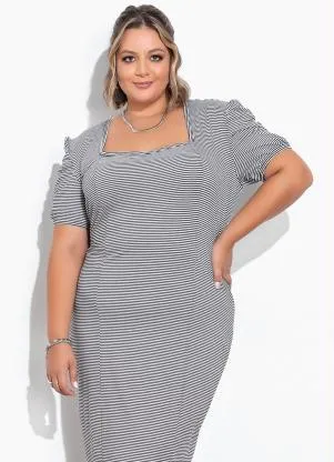 Marguerite - Vestido Listras em Malha Jacquard Plus Size - MARGUERITE