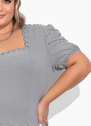 Marguerite - Vestido Listras em Malha Jacquard Plus Size - MARGUERITE