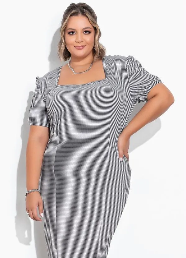 Marguerite - Vestido Listras em Malha Jacquard Plus Size