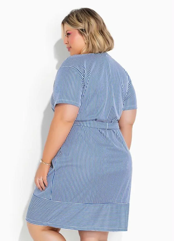Marguerite - Vestido Listras Navy Azul com Faixa Plus Size 2