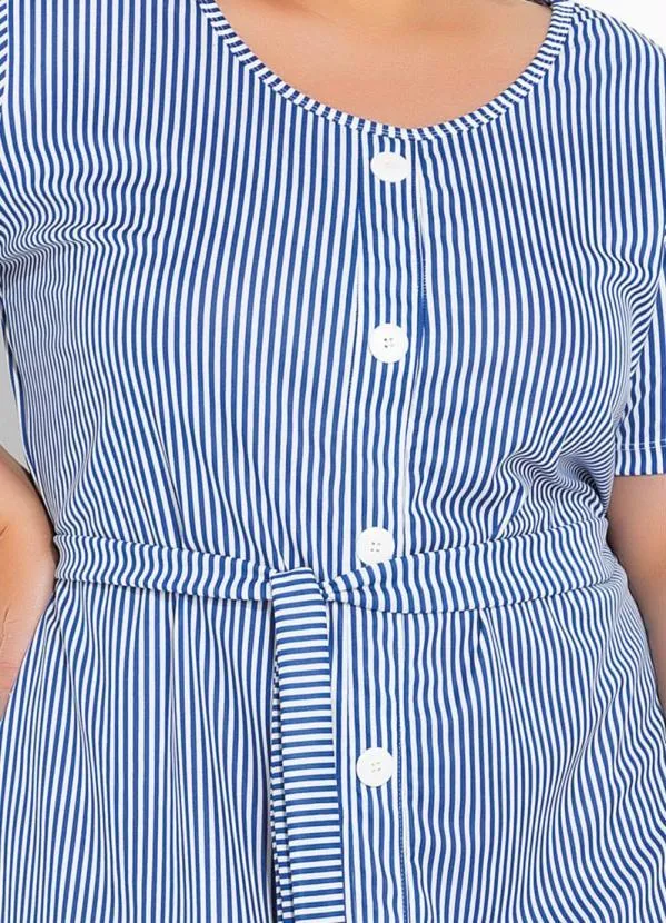 Marguerite - Vestido Listras Navy Azul com Faixa Plus Size 3