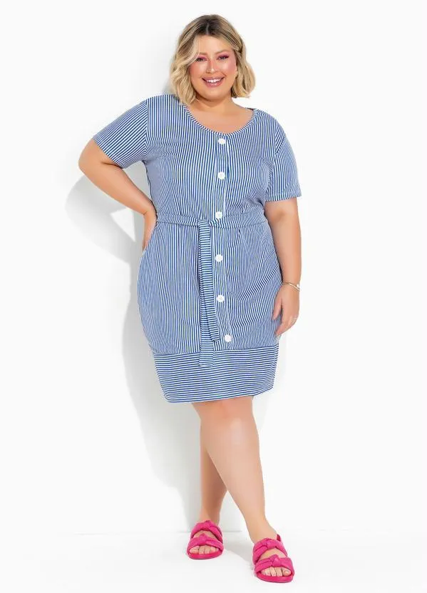 Marguerite - Vestido Listras Navy Azul com Faixa Plus Size 4