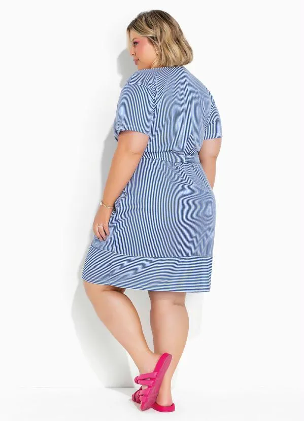 Marguerite - Vestido Listras Navy Azul com Faixa Plus Size 5