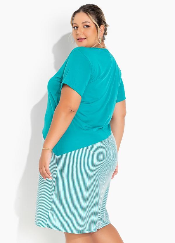 Marguerite - Vestido Listras Turquesa com Recorte Plus Size 3