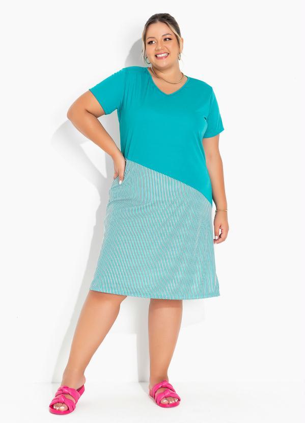 Marguerite - Vestido Listras Turquesa com Recorte Plus Size 2