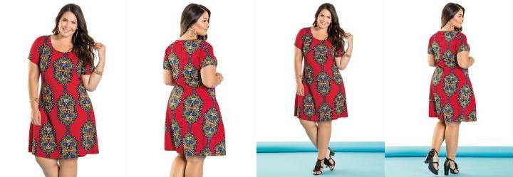 Vestido Manga Curta Vermelho com Estampa