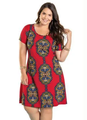 Marguerite - Vestido Manga Curta Vermelho com Estampa - MARGUERITE