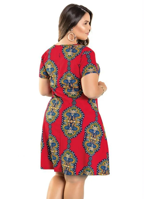 Marguerite - Vestido Manga Curta Vermelho com Estampa 2
