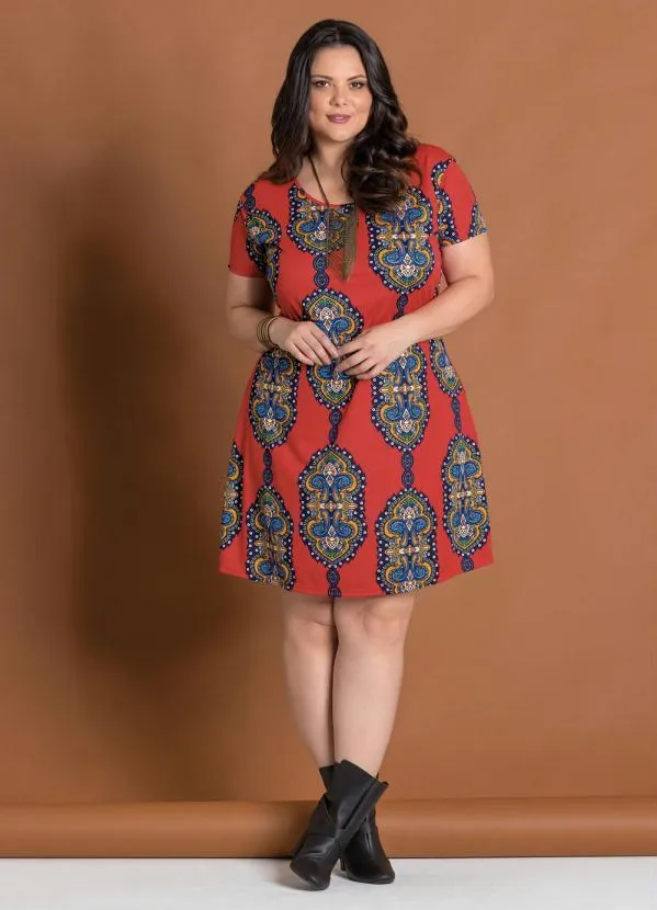 Marguerite - Vestido Manga Curta Vermelho com Estampa 4