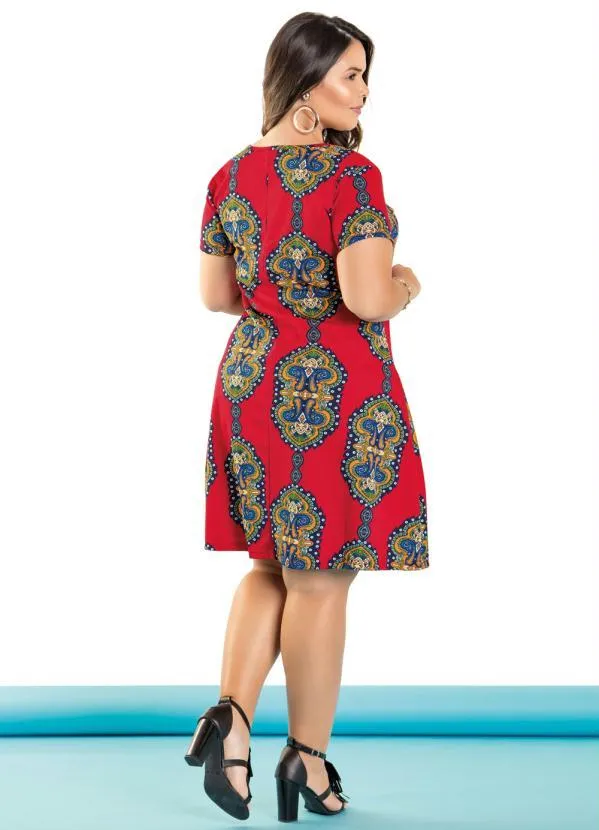 Marguerite - Vestido Manga Curta Vermelho com Estampa 5