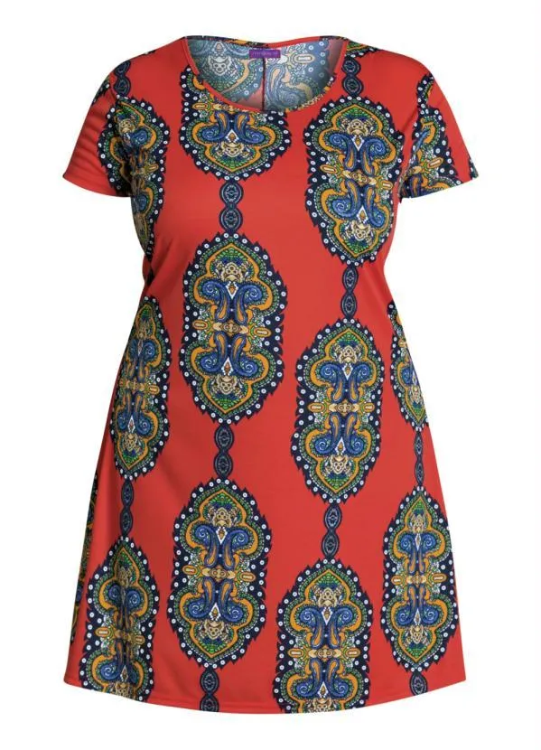 Marguerite - Vestido Manga Curta Vermelho com Estampa 7