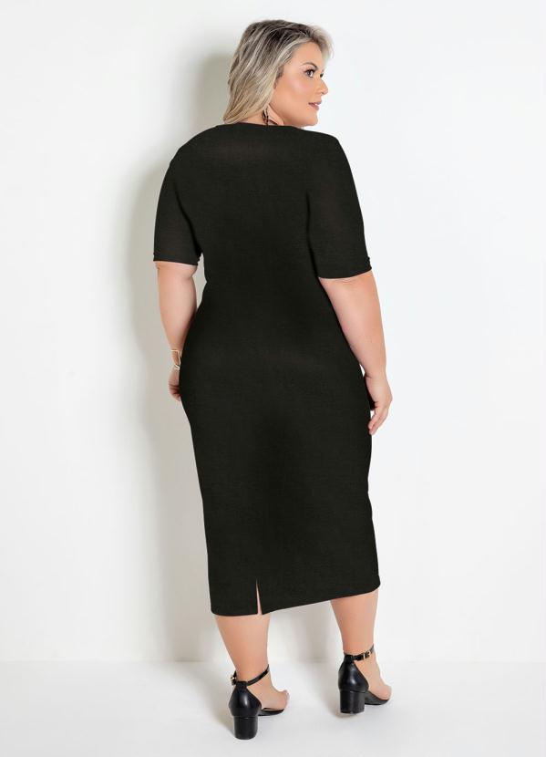 Marguerite - Vestido Mangas 3/4 Preto Plus Size Midi 2
