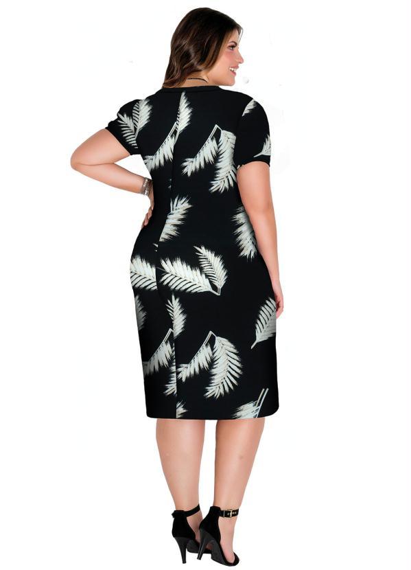 Marguerite - Vestido Mangas Princesa Folhagem Preta Plus Size 4