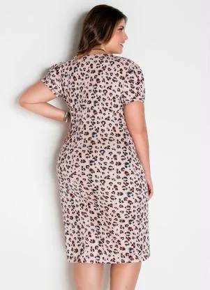 Marguerite - Vestido Mangas Princesa Onça Rosê Plus Size - MARGUERITE