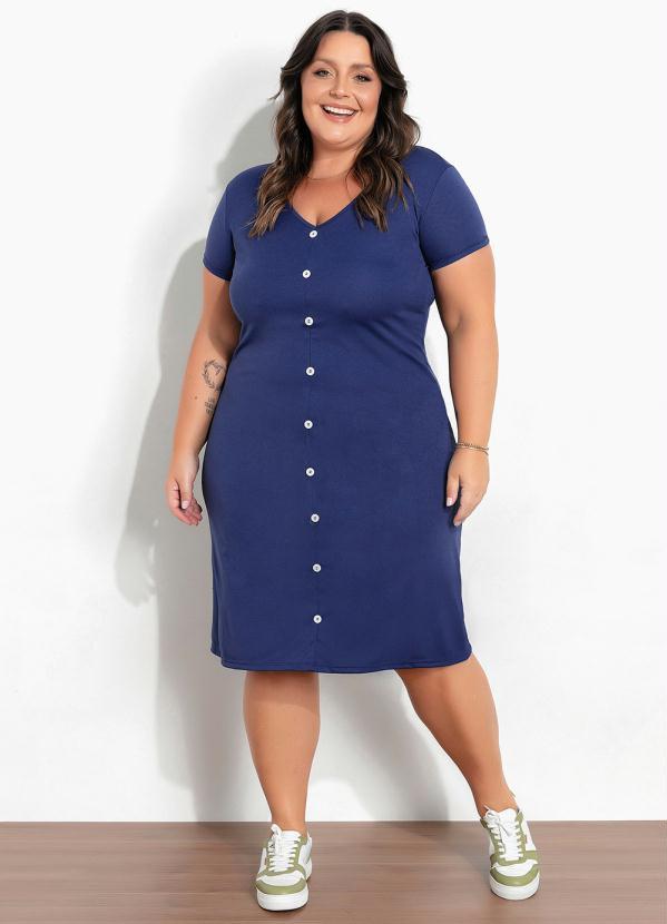 Marguerite - Vestido Marinho com Botões Plus Size 3