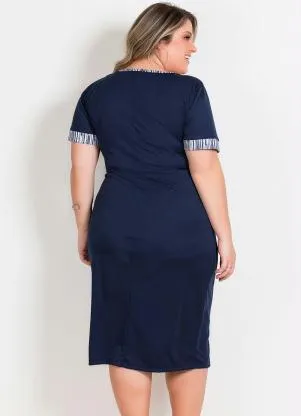 Marguerite - Vestido Marinho com Recorte Estampado Plus Size - MARGUERITE