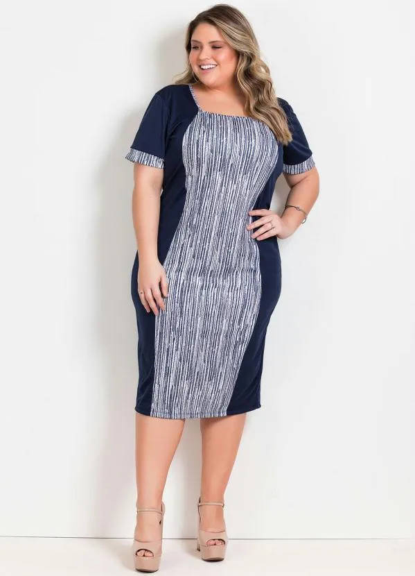 Marguerite - Vestido Marinho com Recorte Estampado Plus Size 3