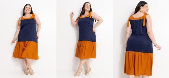 Vestido Marinho e Caramelo em Malha