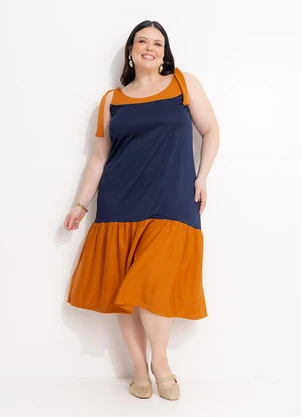 Marguerite - Vestido Marinho e Caramelo em Malha - MARGUERITE