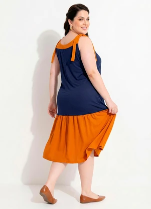 Marguerite - Vestido Marinho e Caramelo em Malha - MARGUERITE