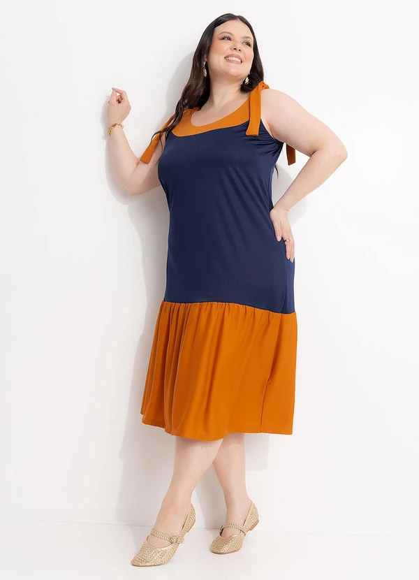 Marguerite - Vestido Marinho e Caramelo em Malha 2