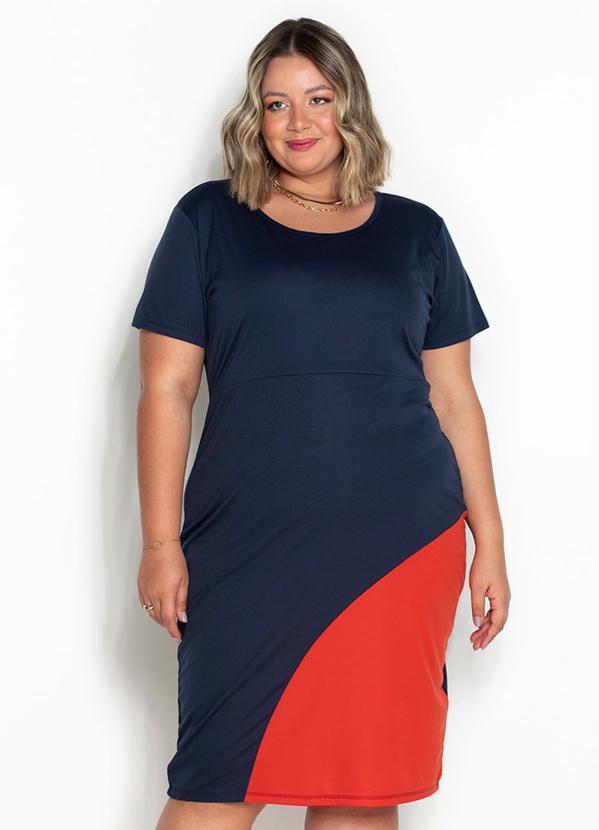 Vestido (Marinho e Laranja) com Recorte Plus Size