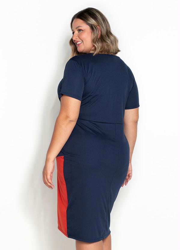Queima Estoque - Vestido Marinho e Laranja com Recorte Plus Size 2