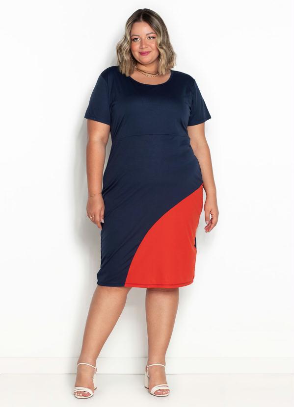 Queima Estoque - Vestido Marinho e Laranja com Recorte Plus Size 3