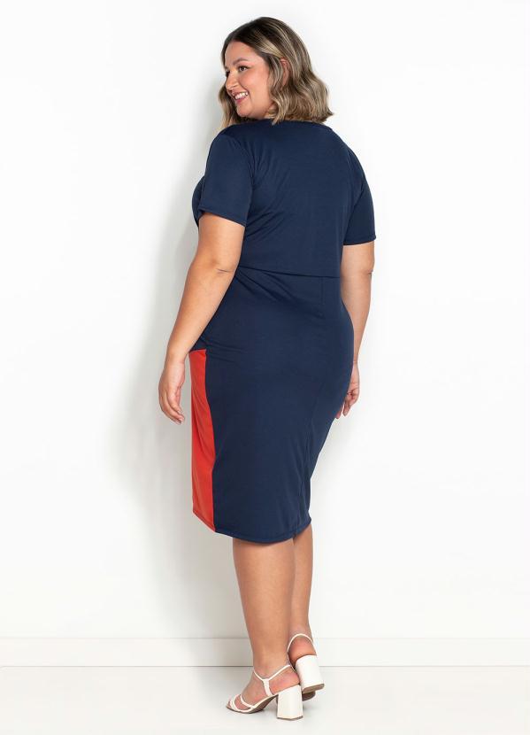 Queima Estoque - Vestido Marinho e Laranja com Recorte Plus Size 4