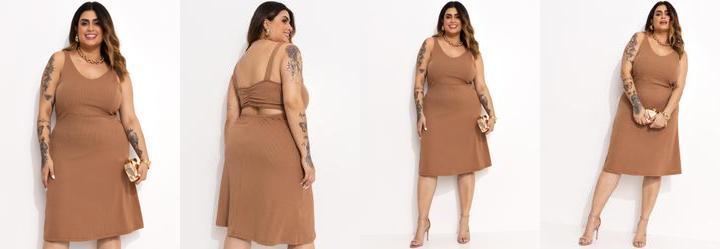 Vestido Marrom Claro em Malha Anarruga