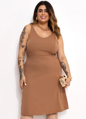 Marguerite - Vestido Marrom Claro em Malha Anarruga - MARGUERITE