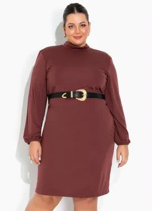 Marguerite - Vestido Marrom com Mangas Longas Plus Size - MARGUERITE